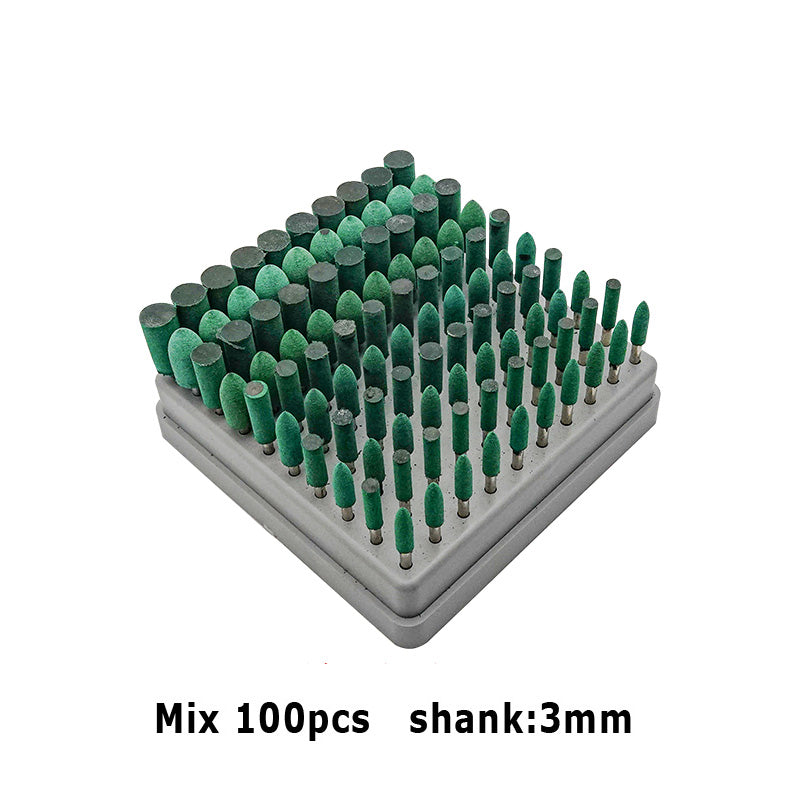 KENI Rubber Mounted Points Grinding Abrasive Heads for Metal 100pcs Shank 3mm