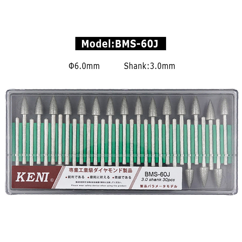 KENI 30pcs BMS-30 Diamond Mounted Points Set 3.0 mm Shank