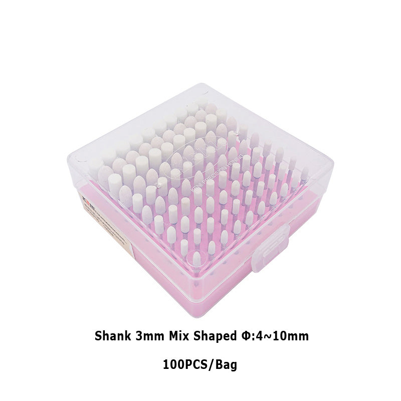 KENI 100pcs White Mounted Point Abrasive Grinding Mounted Head 3mm Shank