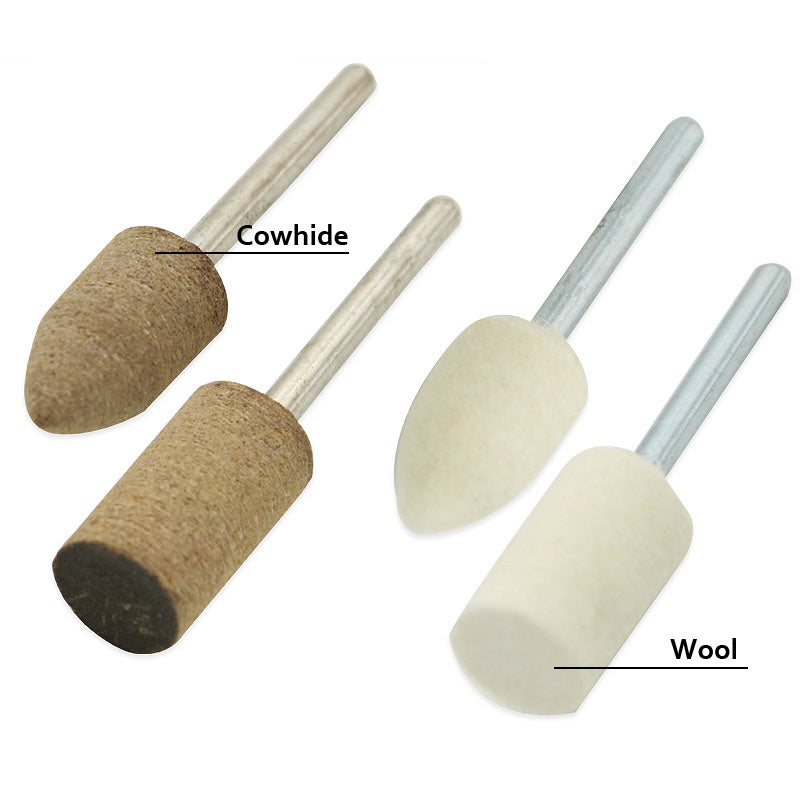 100pcs Polishing Buffing Wheel Wool Felt Mandrel Mounted Grinding Bits Grinder Heads with 5 Kinds of Material for Dremel Rotary Tool Accessories Drill Tools Attachment - 1/8 Inch Shank